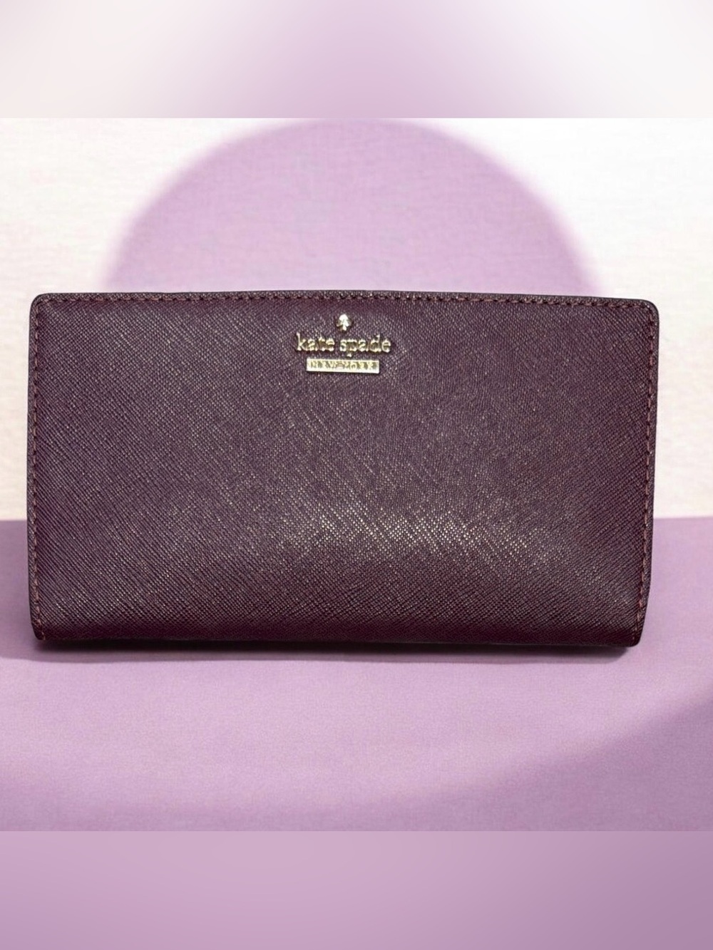 Kate Spade Cameron Large Slim Bifold Wallet Deep Plum Purple EUC